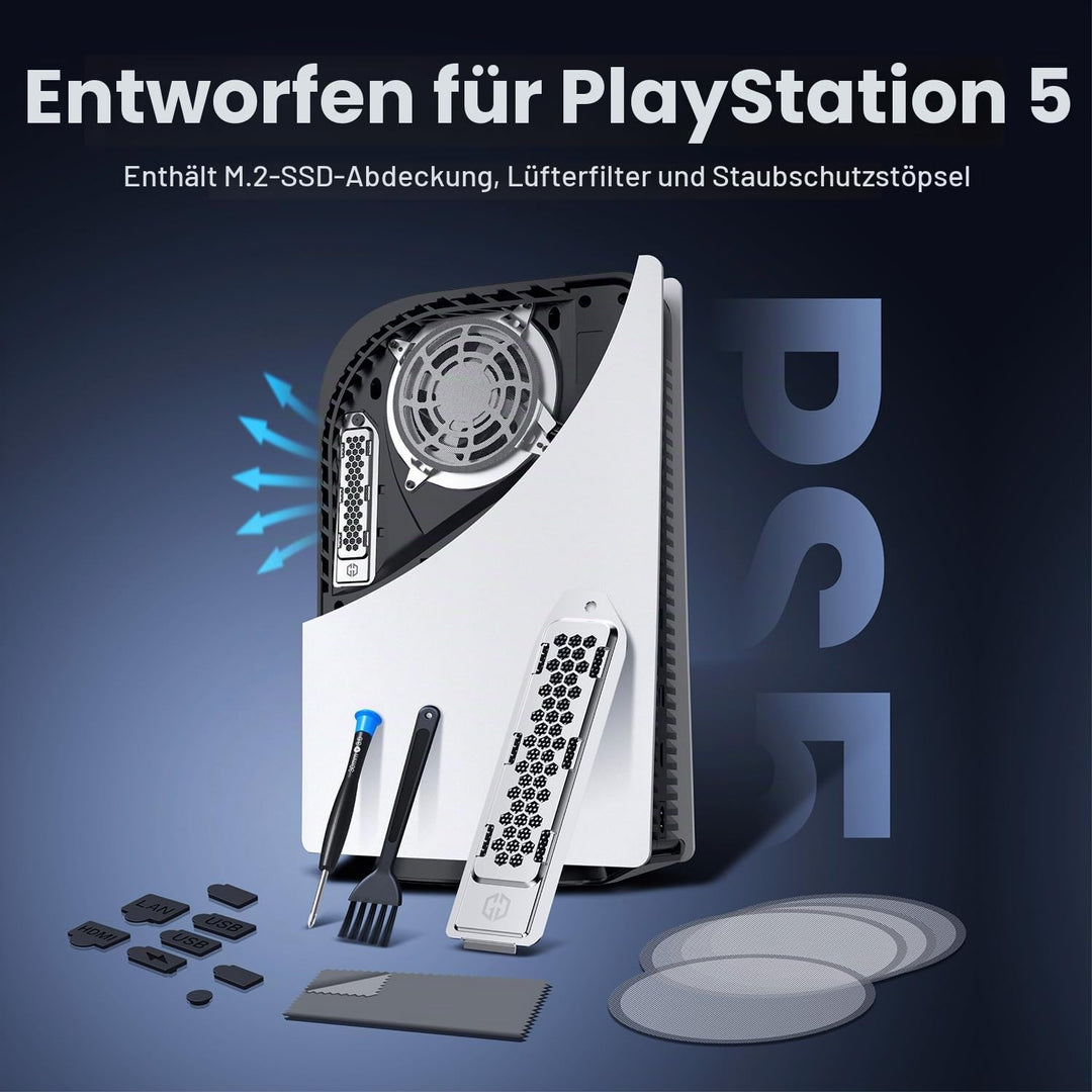 GRAUGEAR Kühl- und Staubschutz-Upgrade für PS5 Original, PS5 M.2 SSD Kühlkörperabdeckung mit Lüfter-