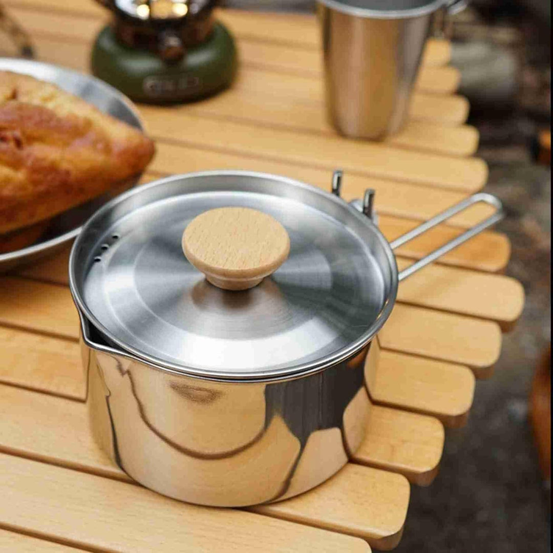 Camping Topf, 1L Herd Kochgeschirr 304 Edelstahl Kochtopf Portable Camping Wasserkocher Mit Klappgri