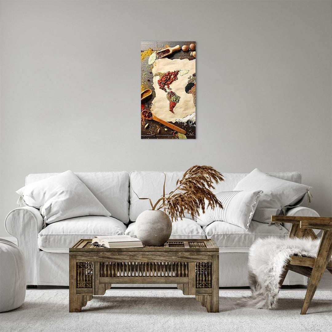 Bilder auf Leinwand Welt Karte Gewürze Farben Leinwandbild mit Rahmen 45x80cm Wandbilder Dekoration
