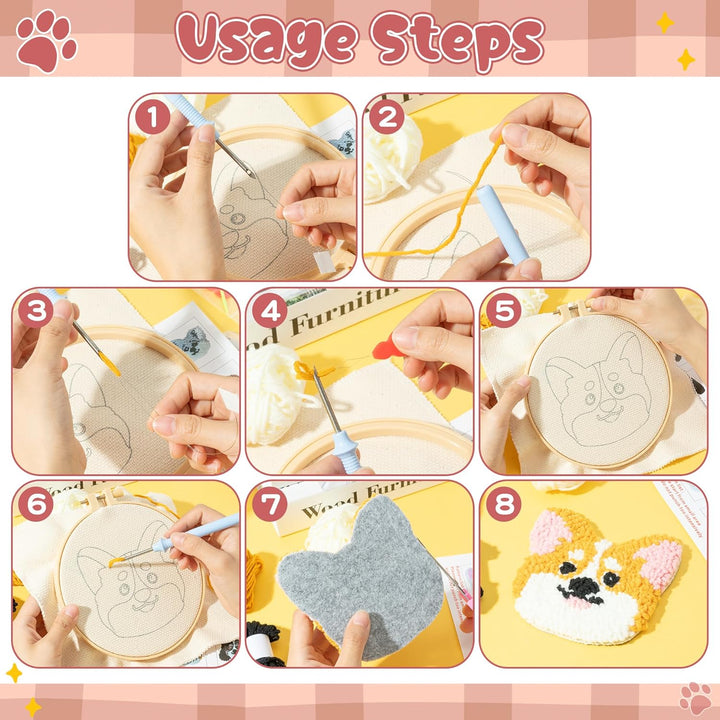WATINC Punch Needle Untersetzer Kit Punch Needle Untersetzer Kit Hund DIY Handwerk Stickerei Kit Eas