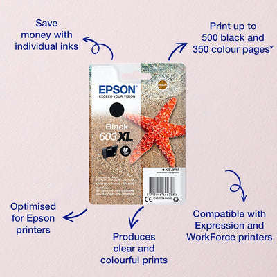 Epson Original 603XL Tinte Seestern, Singlepack schwarz XL, WF-2820DWF WF-2830DWF WF-2840DWF WF-2850