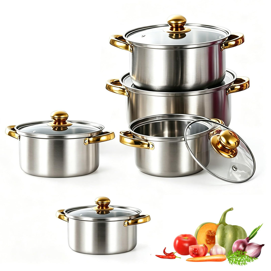 10-teilig Topfset aus Edelstahl mit Deckel, Durchmesser 18/20/22/24/26 cm | Topfset Induktion 10-Tei