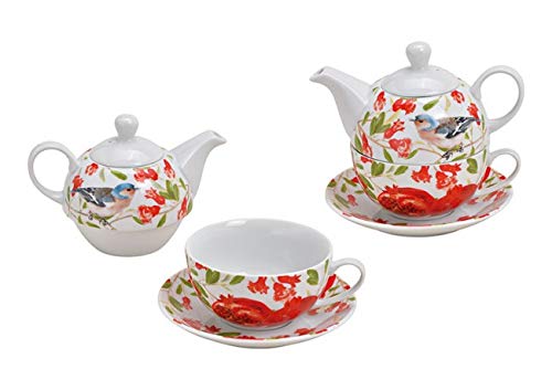 Wurm Tea for one mit Vogel und Blumen Dekor, Teeset Porzellan - Teekannen Set