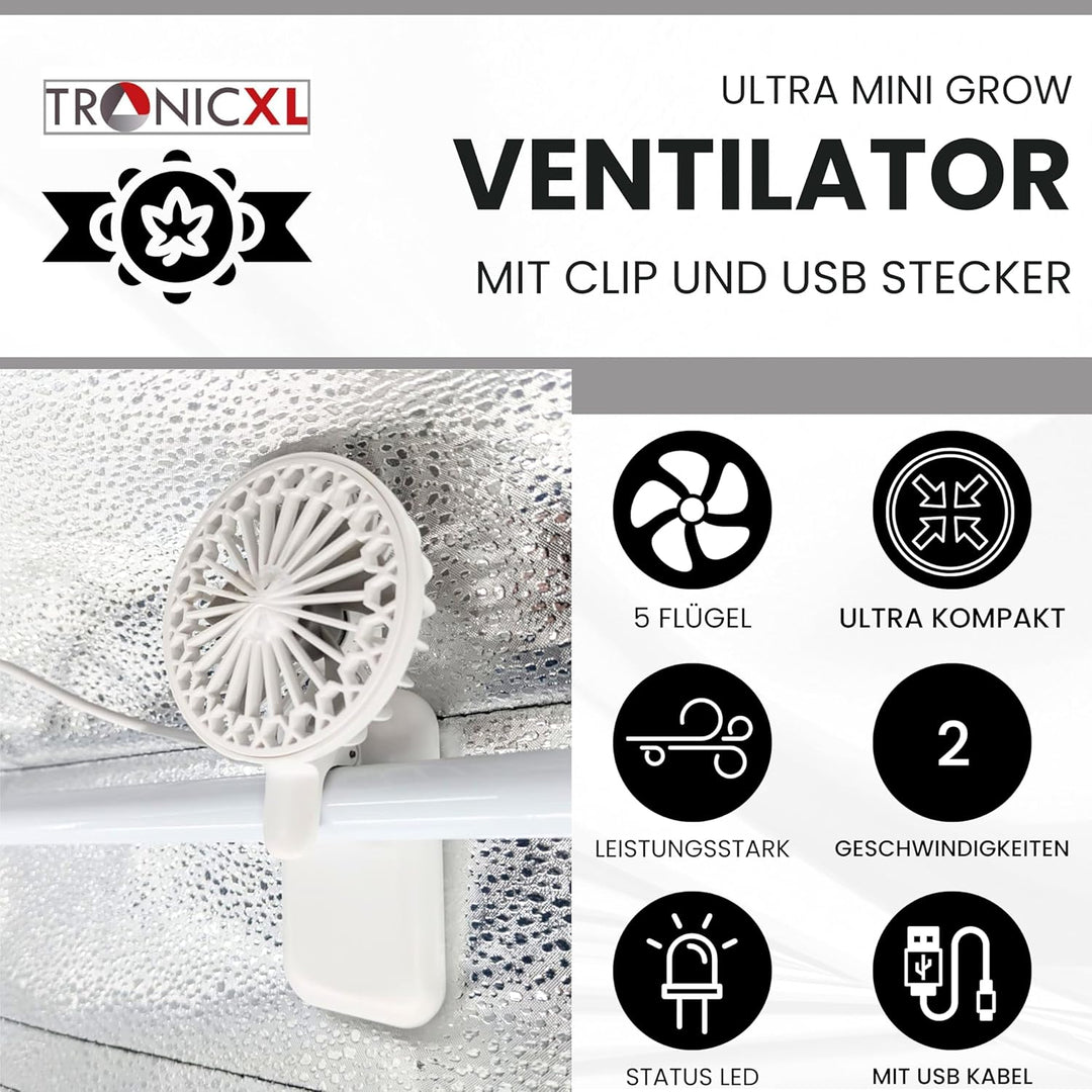 TronicXL 2 Stück Mini USB Ventilator Grow mit Clip Klipp Klemme Klemmventilator I Clipventilator für