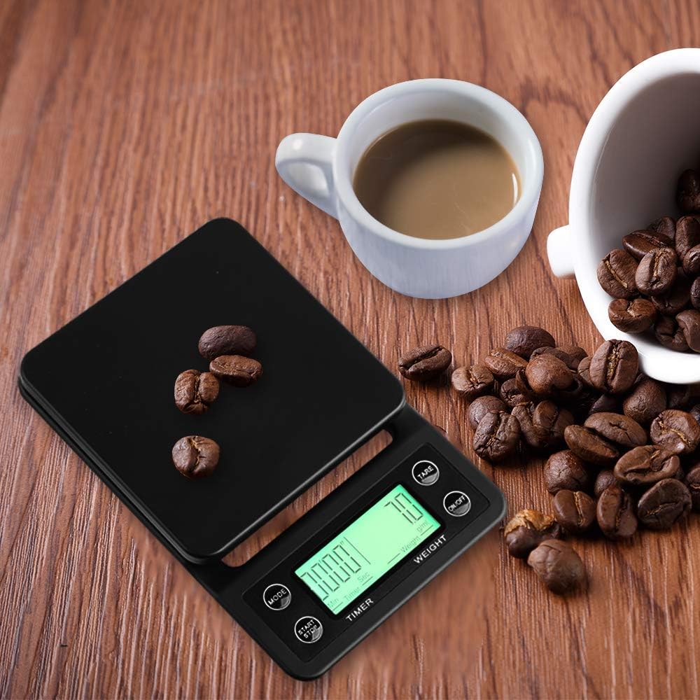 INF Digitale Küchenwaage, Kaffeewaage, Digitalwaage, 3 kg, hohe Präzision (0.1 g), LCD-Display, schw