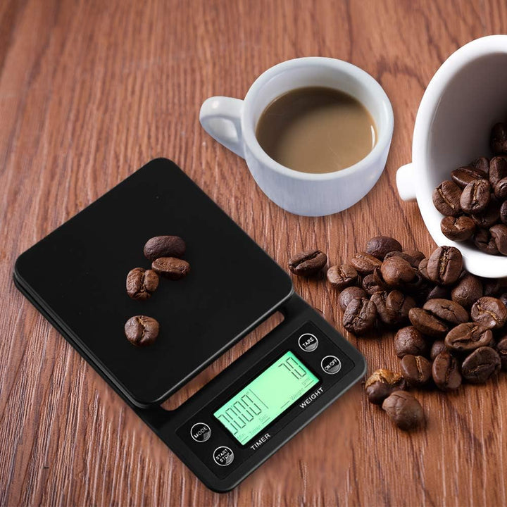 INF Digitale Küchenwaage, Kaffeewaage, Digitalwaage, 3 kg, hohe Präzision (0.1 g), LCD-Display, schw
