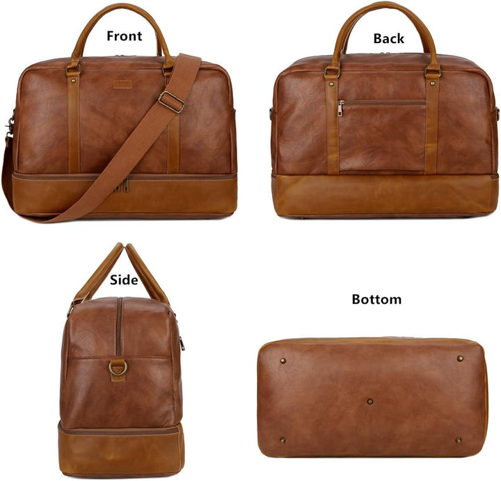 BAOSHA Gross PU Leder Reisetasche Handgepäck Travel Duffel Carry On Bag Weekender Tasche mit Schuhfa