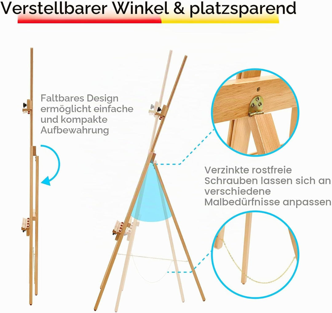 MEEDEN Kunst Malstaffelei: Staffelei aus massivem Buchenholz für Leinwände bis zu 109 cm – Künstlers