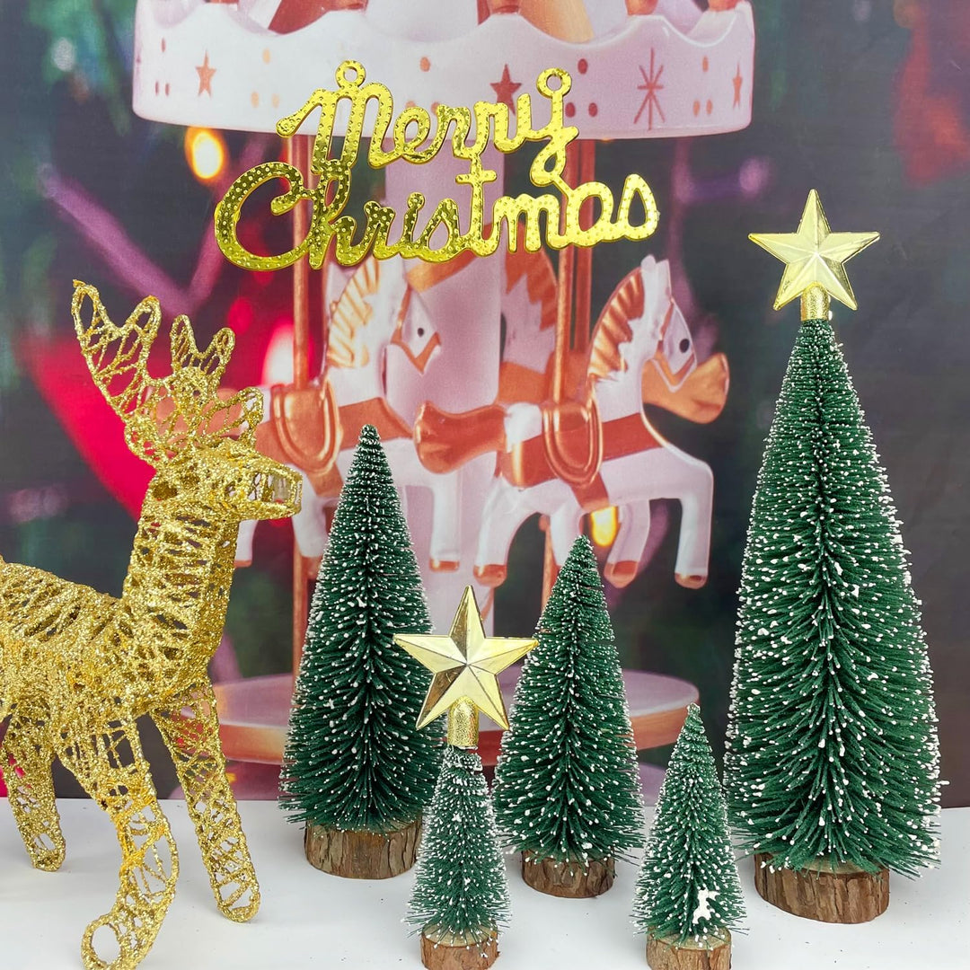 MTKZKAF 5 Stück Tisch-Weihnachtsbaum-Flaschenbürste mit Holzsockel für Dorf, Urlaub, Party, Weihnach