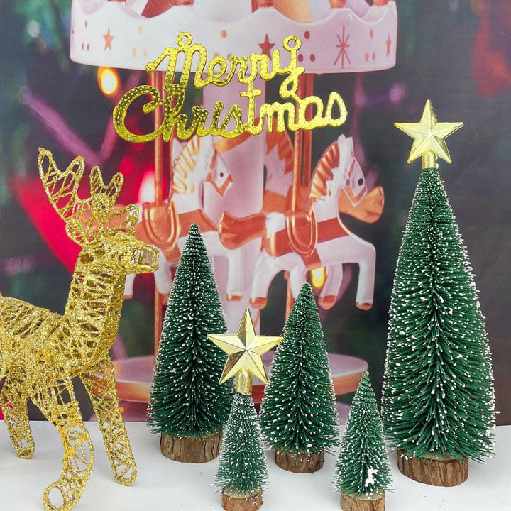 MTKZKAF 5 Stück Tisch-Weihnachtsbaum-Flaschenbürste mit Holzsockel für Dorf, Urlaub, Party, Weihnach
