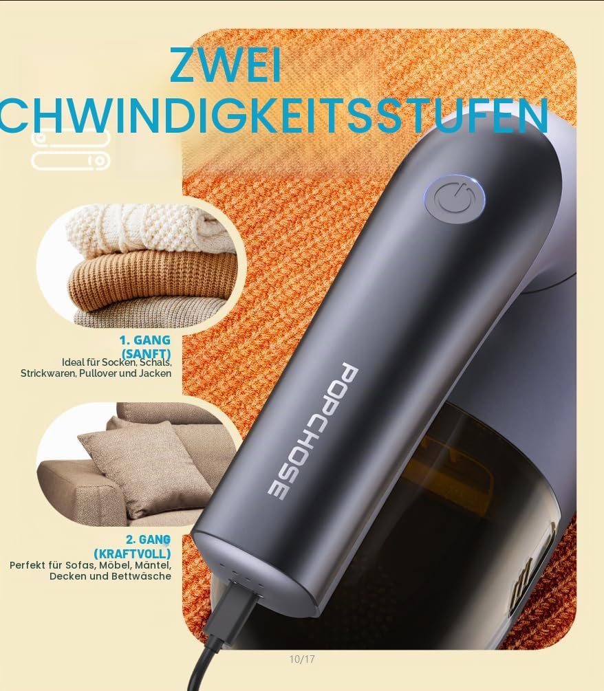 POPCHOSE Fusselrasierer Elektrisch, Fusselentferner Aufladbar für Kleidung, 2000 mAh Fusselrasierer