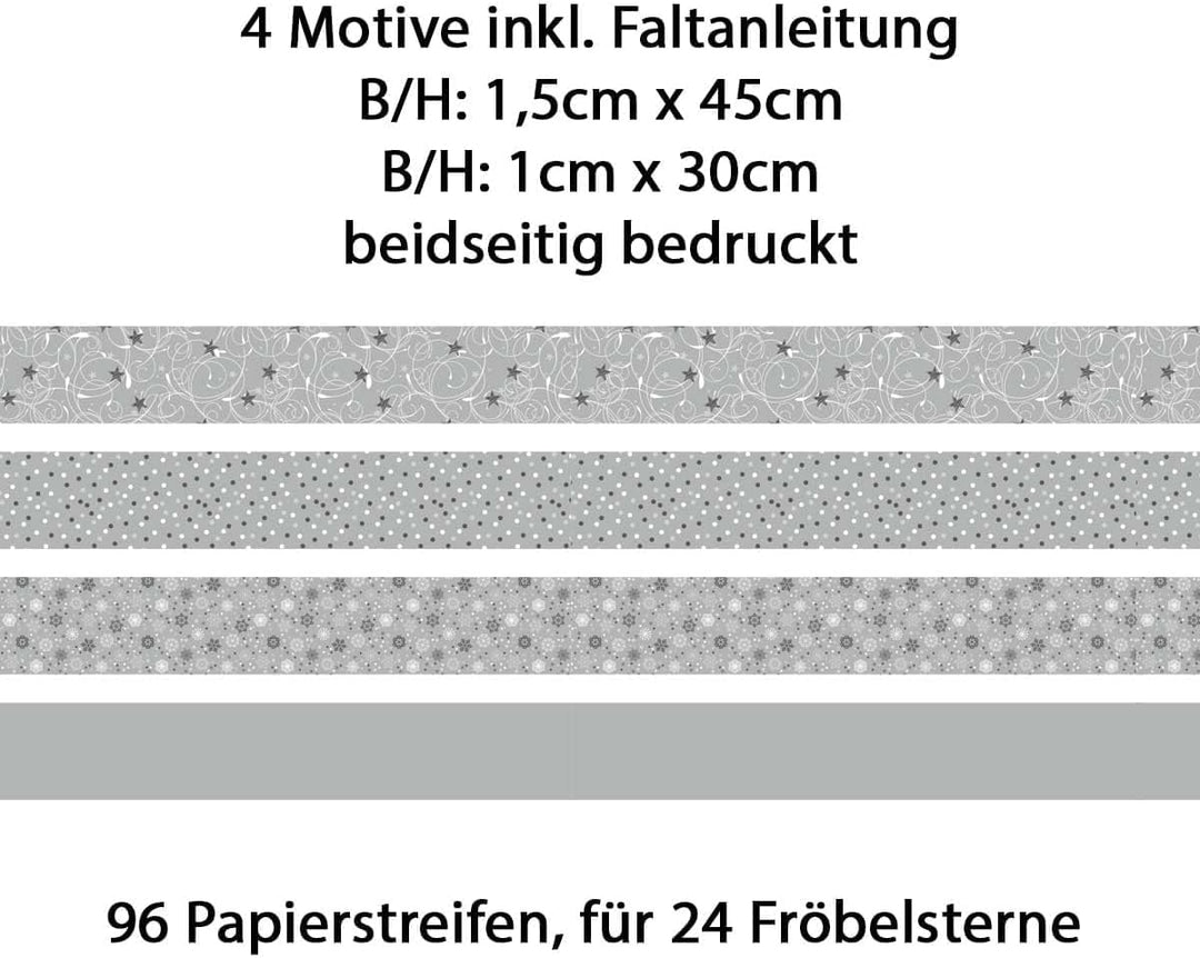 Heyda Faltstreifen für Fröbelsterne – 3er Set - rot, silber und gold mit je 96 Streifen in 1x30cm un