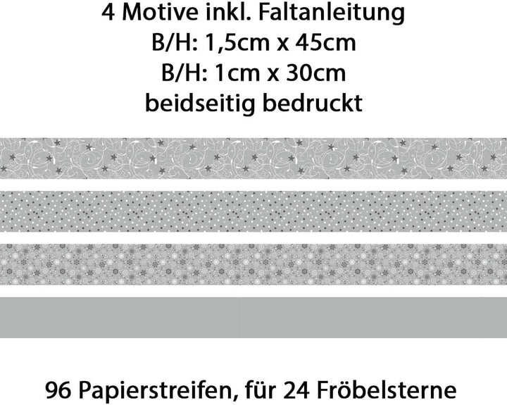 Heyda Faltstreifen für Fröbelsterne – 3er Set - rot, silber und gold mit je 96 Streifen in 1x30cm un