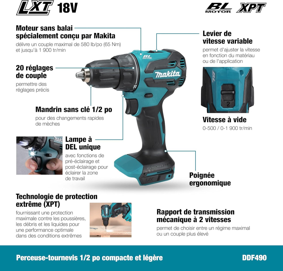 Makita DDF490Z 18V Li-Ion LXT bürstenloser Bohrschrauber,Batterien und Ladegerät nicht im Lieferumfa