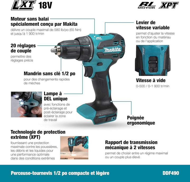 Makita DDF490Z 18V Li-Ion LXT bürstenloser Bohrschrauber,Batterien und Ladegerät nicht im Lieferumfa