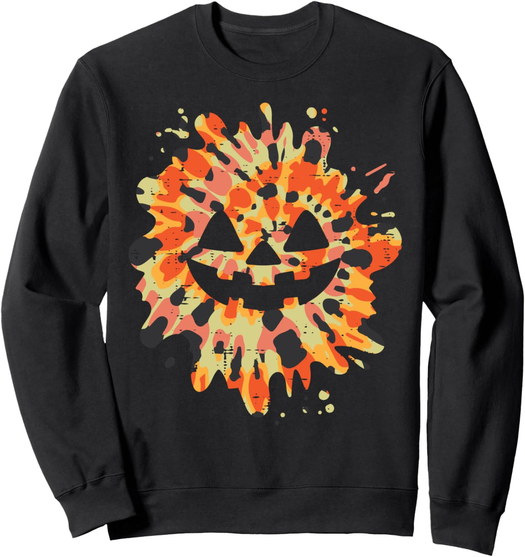 Orange Batik-Kürbisgesicht Jack O Laterne Halloween Hippie Sweatshirt