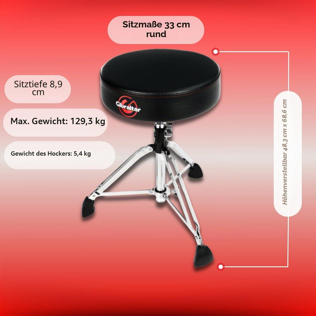 Gibraltar Schlagzeughocker 9000 Series - 9608E Durchmesser 35 cm, Polsterung 9,5 cm, doppelstrebige