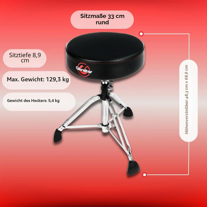Gibraltar Schlagzeughocker 9000 Series - 9608E Durchmesser 35 cm, Polsterung 9,5 cm, doppelstrebige