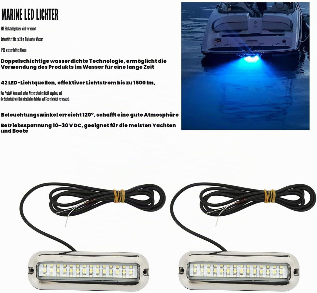 CHICIRIS Marine-LED-Leuchten, 1500LM 42 LEDs Unterwasser-LED-Bootslicht IP68 Wasserdichte Ablassschr