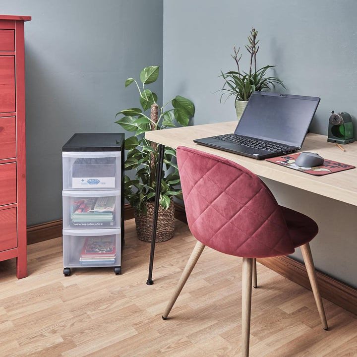 Iris Ohyama Kunststoff-Schubladenbox mit Rollen, 3 tiefen Schubladen, Schwarz, Griffe zum Ziehen, Fü