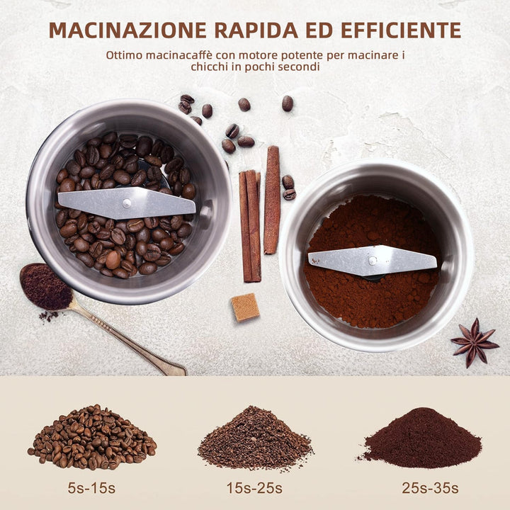 Elektrische Gewürzmühle Kaffeemühle 100g Kapazität 300W Leistung Abnehmbarer Edelstahlbehälter zum M