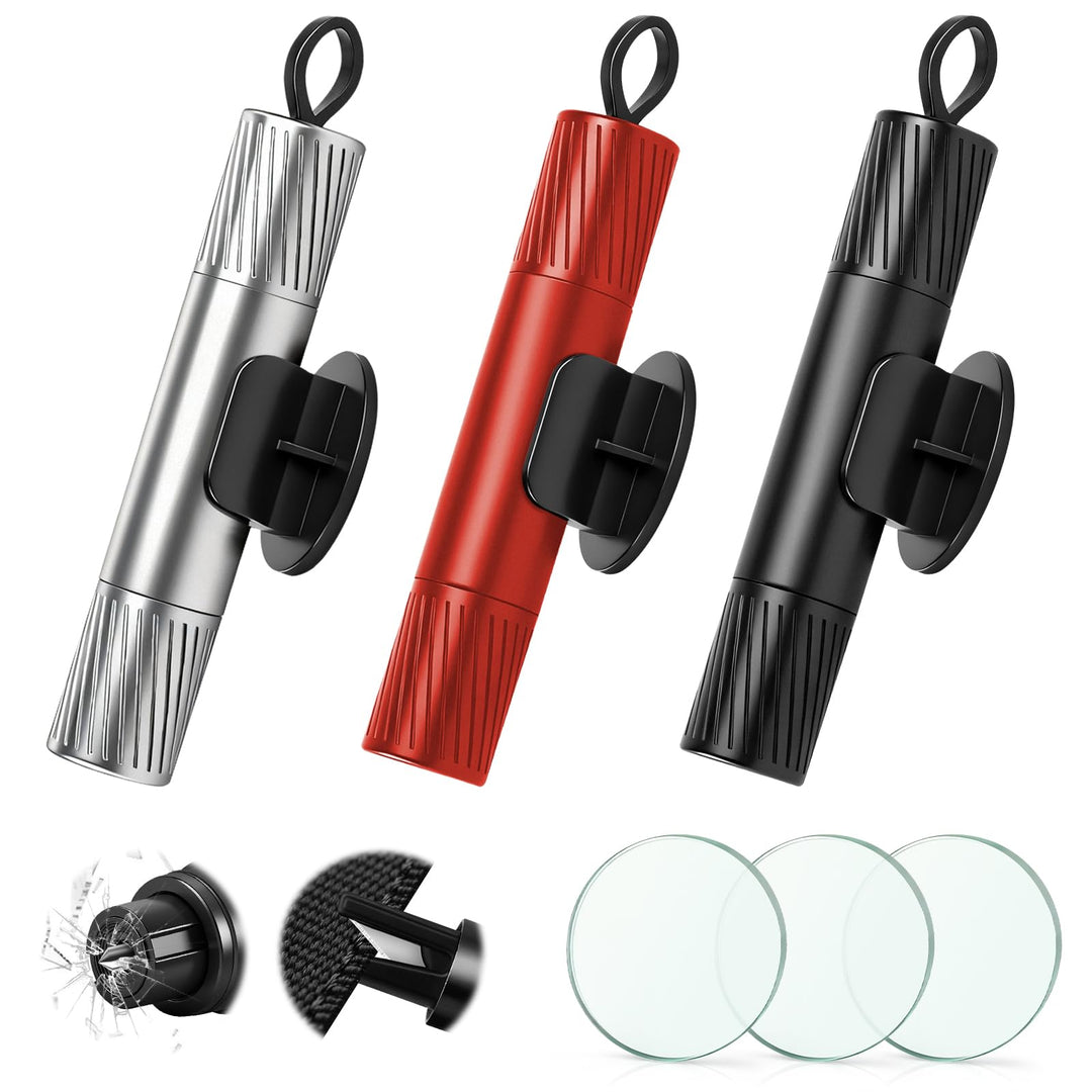 3 Stück 2-in-1 Gurtschneider Notfallhammer mit 2 Testglas & Gurtschneider | Sicherheitshammer aus Wo