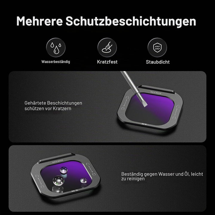 NEEWER ND16 Objektivfilter für Handy, Schnellverschluss mehrfach beschichtetes optisches HD Glas, Ne