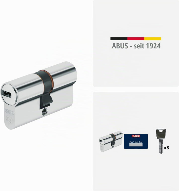 ABUS Profilzylinder XP20SN 40/45 inklusive Sicherungskarte &amp; 3 Schlüsseln, 73737, Nickel, 40/45