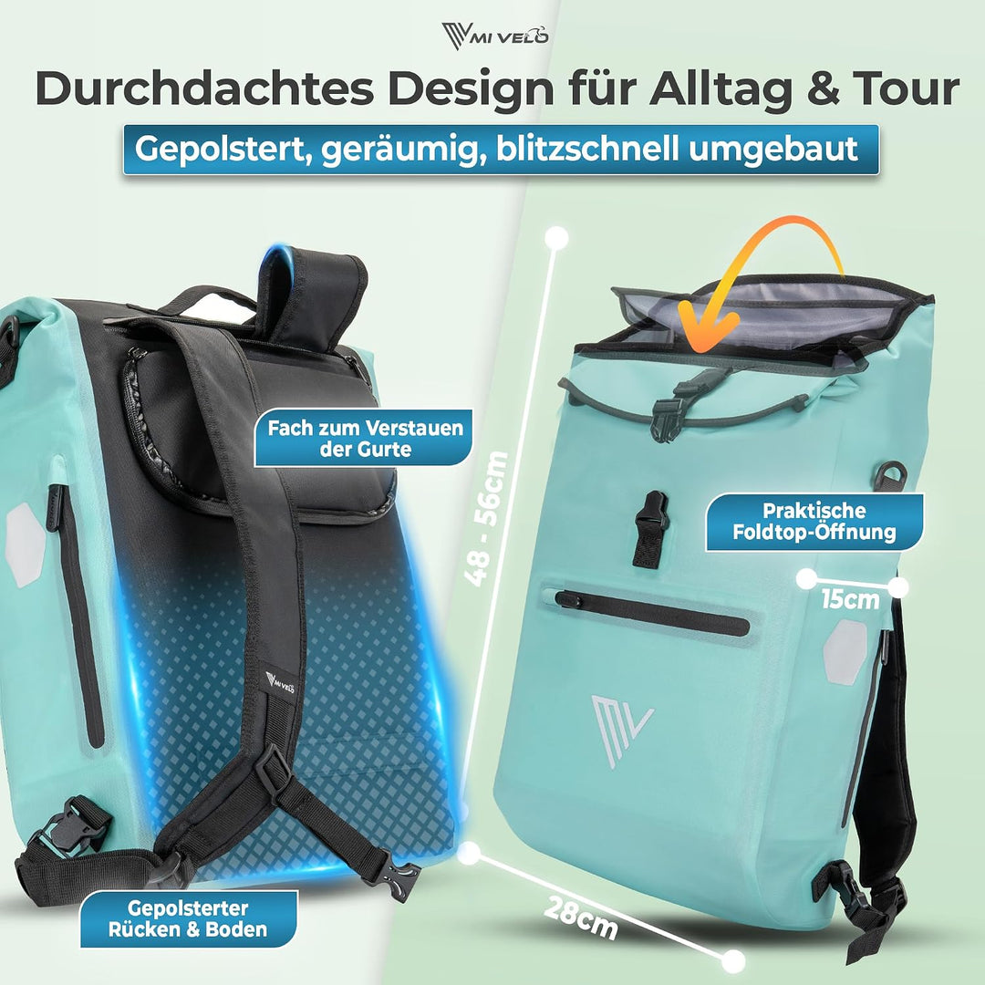 MIVELO 3in1 Fahrradtasche für Gepäckträger - Fahrrad Tasche Rucksack mit gepolstertem Laptopfach - G