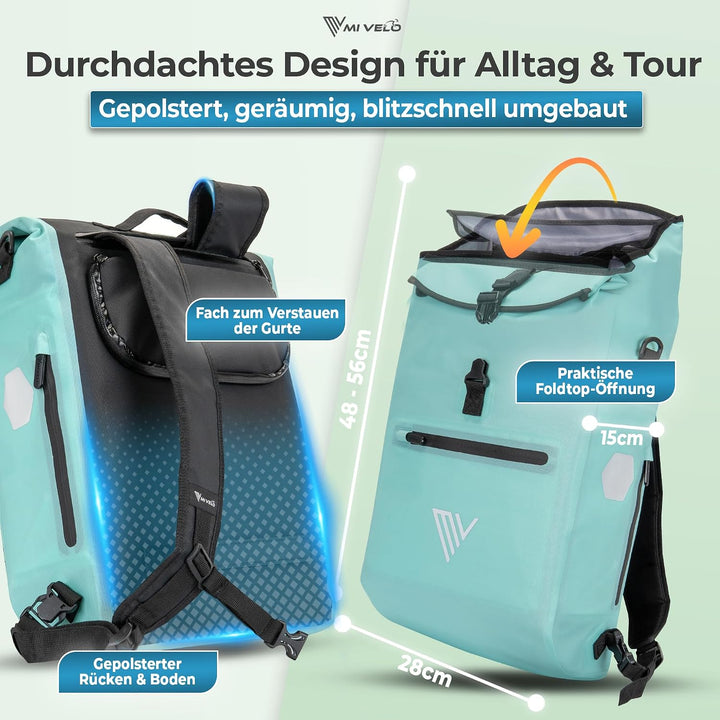 MIVELO 3in1 Fahrradtasche für Gepäckträger - Fahrrad Tasche Rucksack mit gepolstertem Laptopfach - G