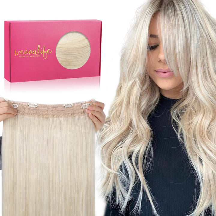 WENNALIFE Secret Hair Extensions Echthaar, 40cm 16 Inch 75g Platinblond Remy Haarverlängerung Echtha