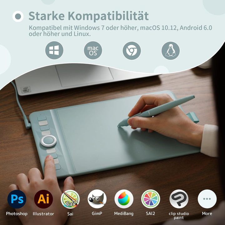 GAOMON WH851 Drahtloses Grafiktablett, Batteriefreier AP519 Digitaler Stift, 8 Programmierbare Druck