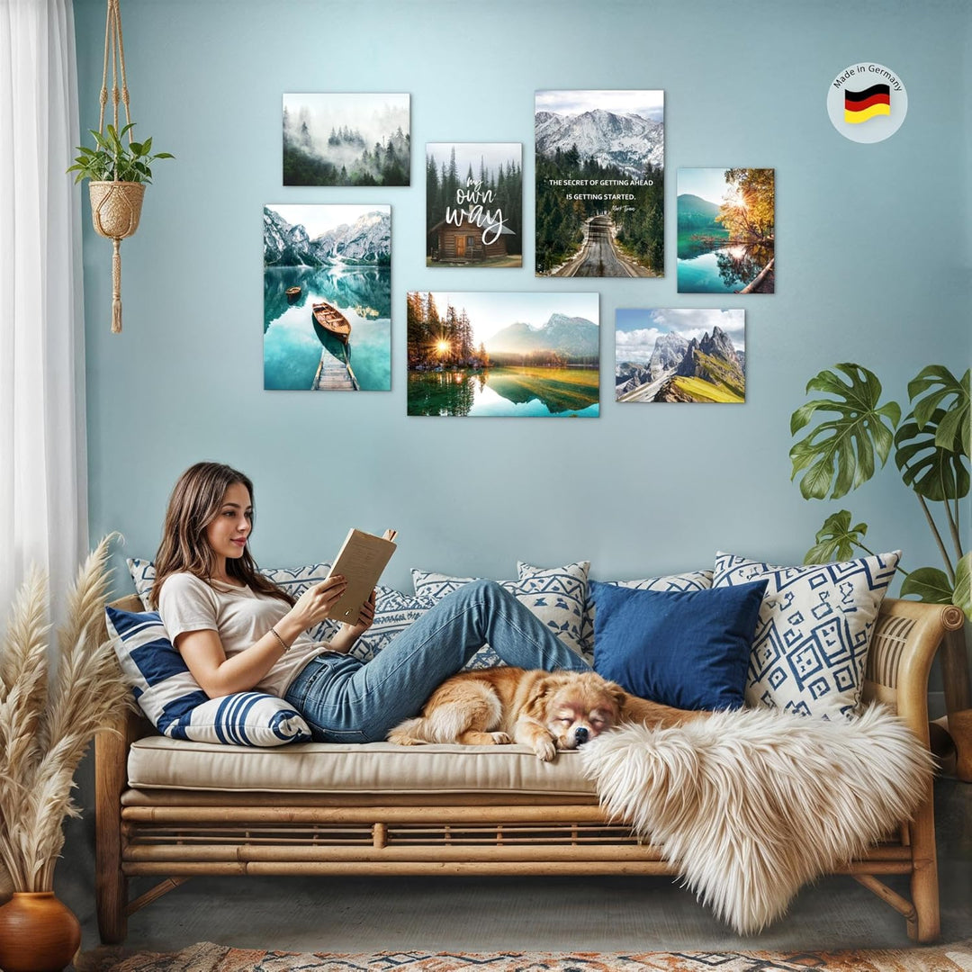 Novart Wandbilder Set Natur Berge See Landschaft - KEIN EXTRA RAHMEN BENÖTIGT - Modern Deko - Wohnzi
