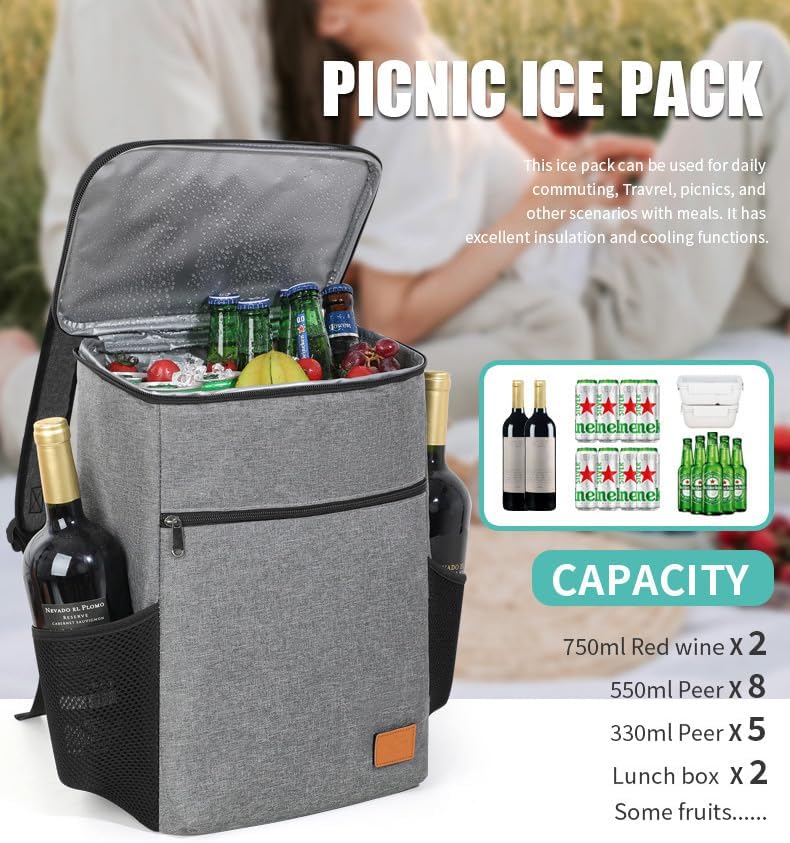 Faltbarer isolierter Picknickrucksack, 36 Dosen grosse Kapazität, auslaufsicherer Rucksack, tragbare