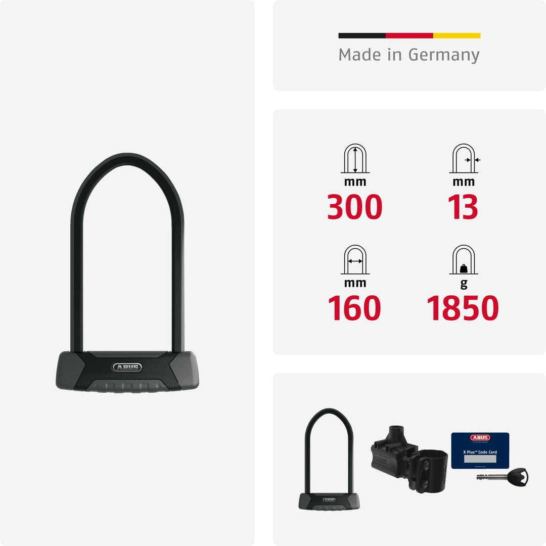 ABUS Bügelschloss Granit XPlus 540 + USH-Halterung - Fahrradschloss mit 13 mm starkem Bügel und XPlu