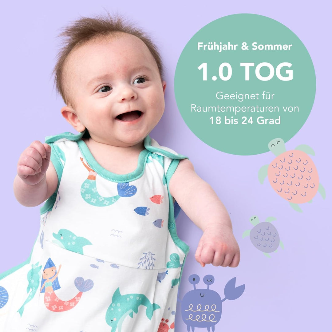 schlummersack leicht gefütterter Babyschlafsack Frühjahr/Sommer 1.0 Tog für Mädchen und Jungs - in v