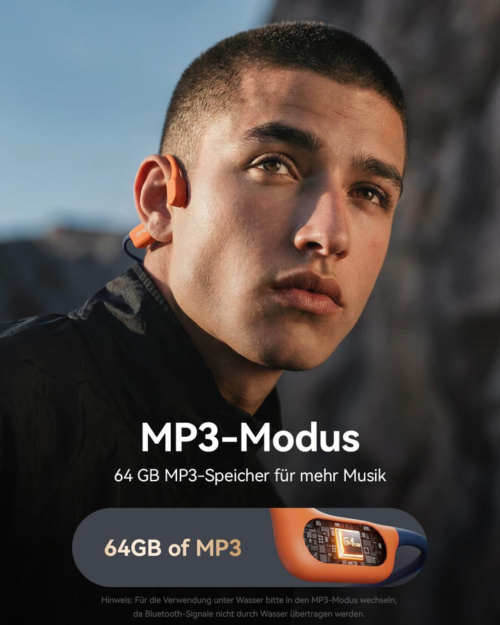 SANAG Knochenschall Schwimmen Kopfhörer, IP68 Wasserdicht, 64GB MP3 Player, Bluetooth 6.0 Sport Kopf