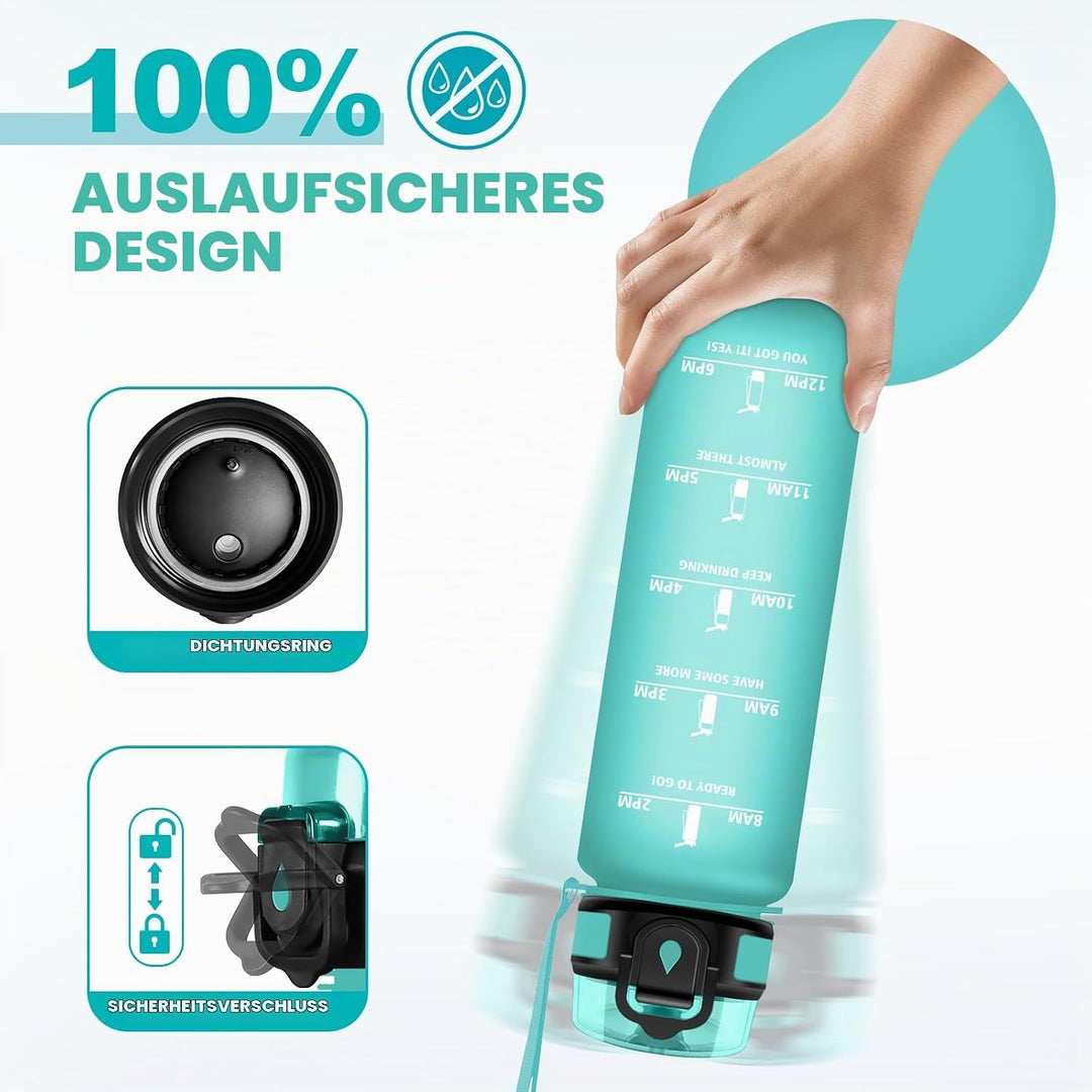 Wasserflasche 1L, Trinkflasche Kohlensäure Geeignet, Trinkflasche mit Filter, Auslaufsicher, Sport W