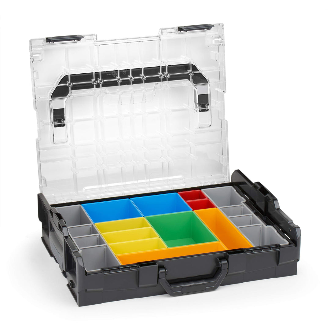 L-BOXX 102 Kunststoff Werkzeugkoffer schwarz Deckel transparent mit Insetboxen-Set H3 Sortierboxen f