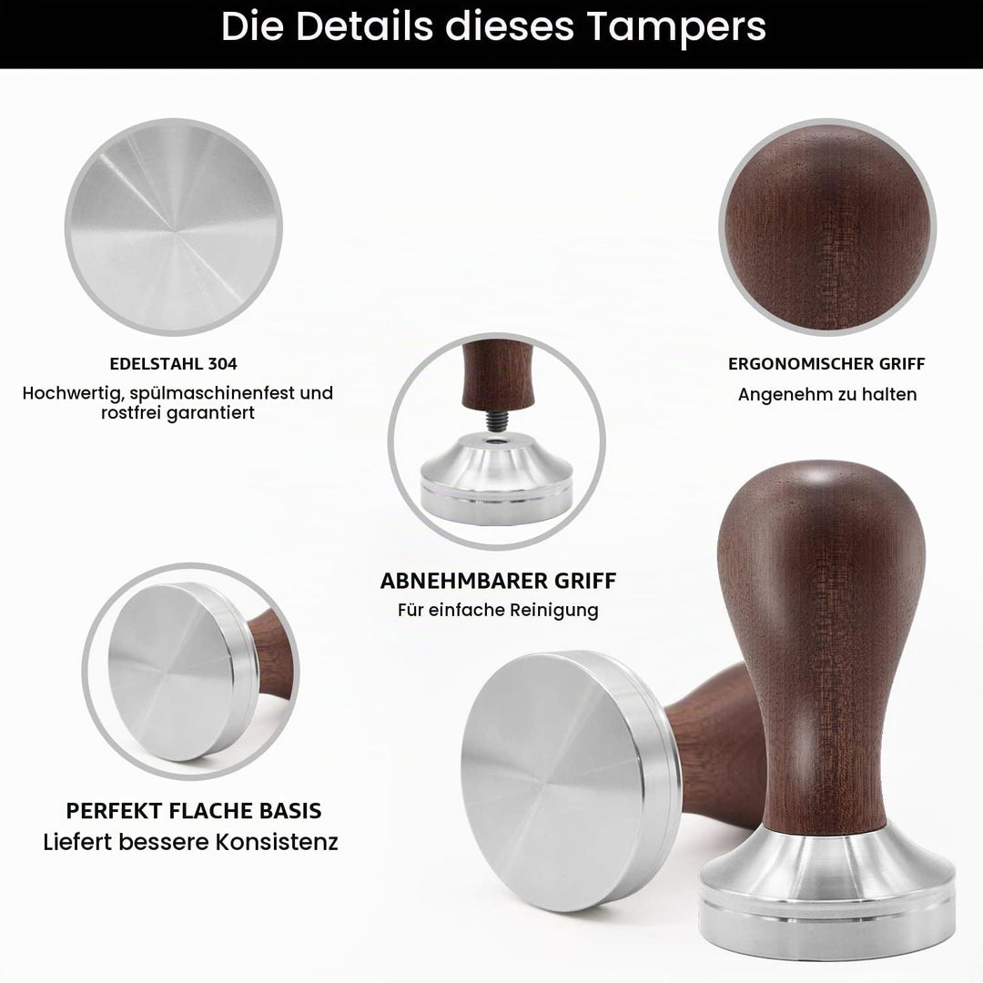 51mm Kaffee Tamper Set 304 Edelstahl Base Holzgriff Siebträgermaschine Zubehör Espresso Tamper mit T