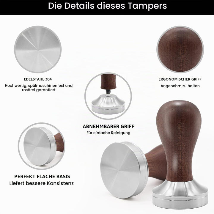 51mm Kaffee Tamper Set 304 Edelstahl Base Holzgriff Siebträgermaschine Zubehör Espresso Tamper mit T