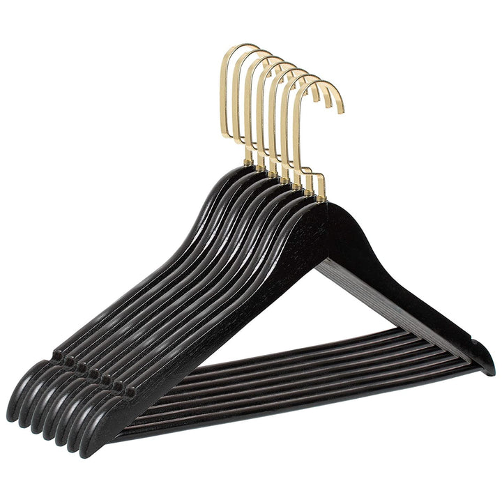 RSR-Hangers 10 Stück Kleiderbügel Holz Schwarz Holzkleiderbügel mit Hosensteg 44,5 cm | 360° drehbar