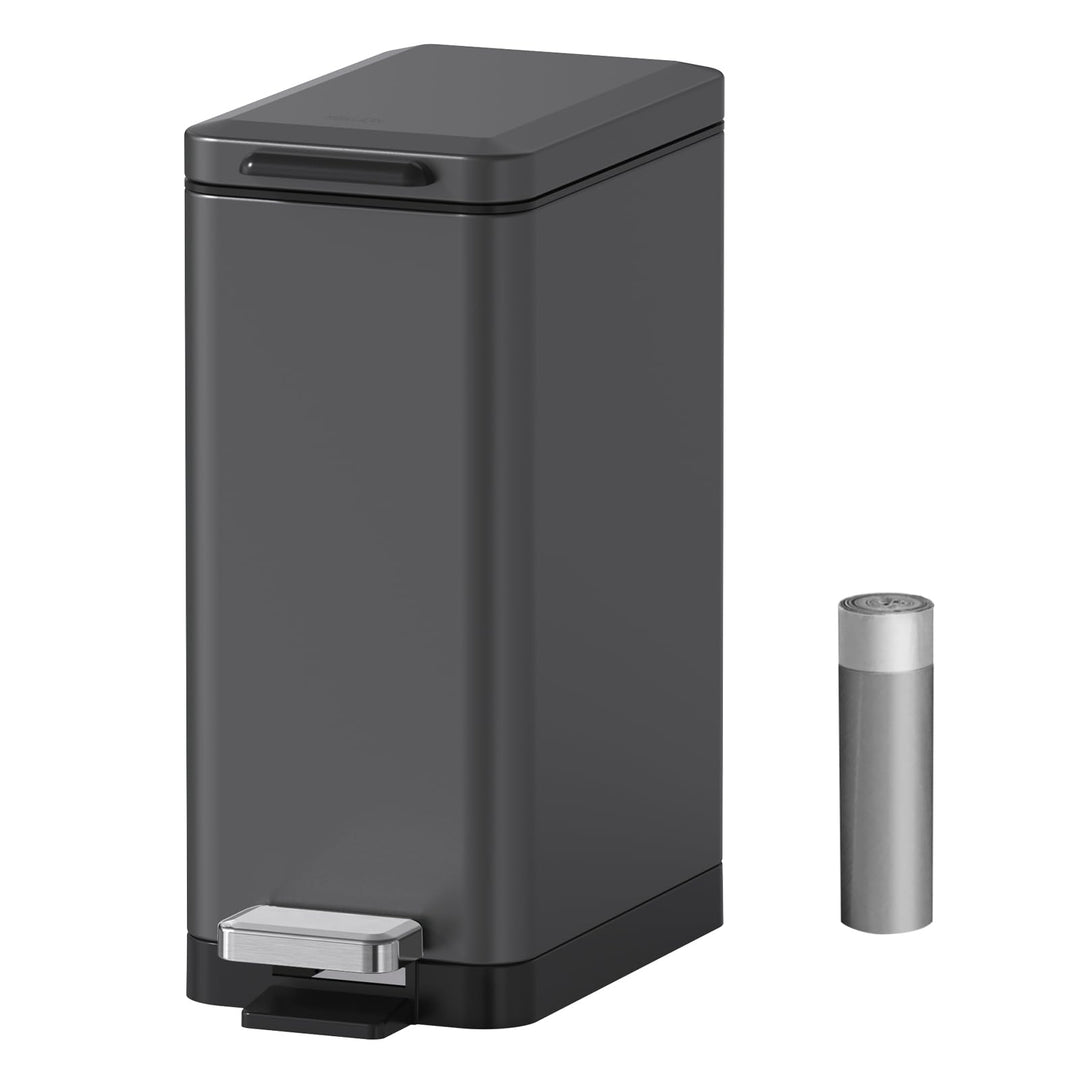 Mbillion Mülleimer Bad 10 Liter Slim Design Treteimer mit starkem Pedal, Edelstahl Rechteckiger Müll