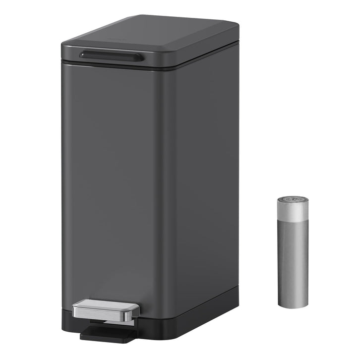 Mbillion Mülleimer Bad 10 Liter Slim Design Treteimer mit starkem Pedal, Edelstahl Rechteckiger Müll