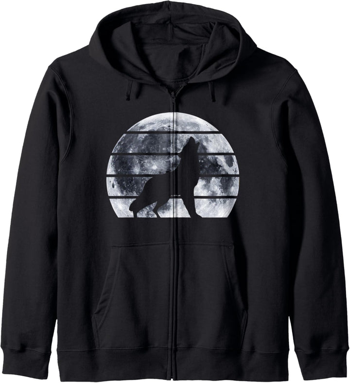 Retro Howling Wolf Wild Dog Full Moon Wolfdog Gift Men Women Kapuzenjacke