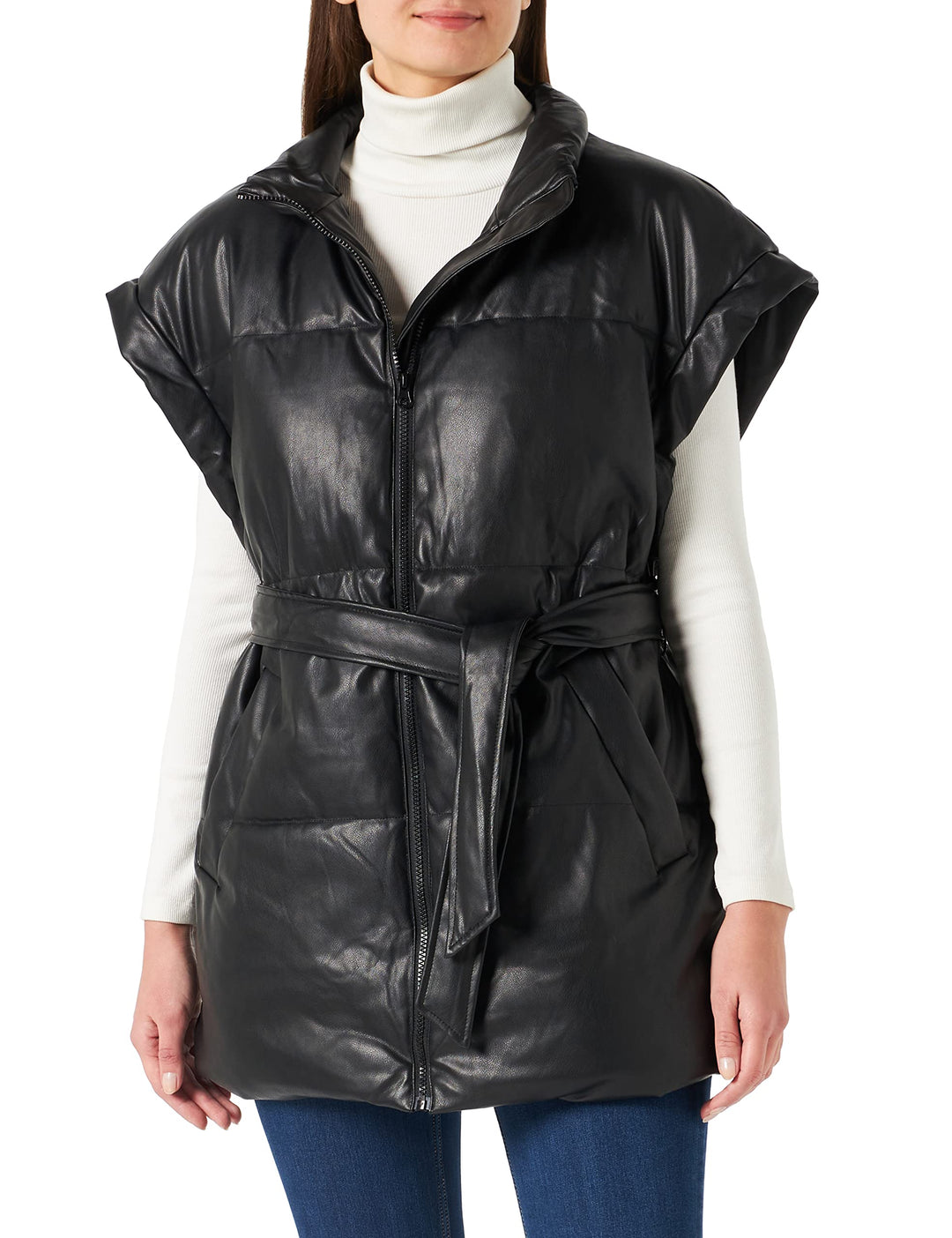 PIECES Damen Pcadela Pu Tie Belt Waistcoat Weste S Schwarz, S Schwarz