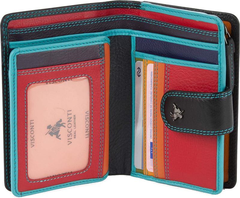 VISCONTI ® Leder Geldbeutel Damen RFID Schutz Geldbörse Damen Portemonnaie Bifold Mehrfarbig Portmon