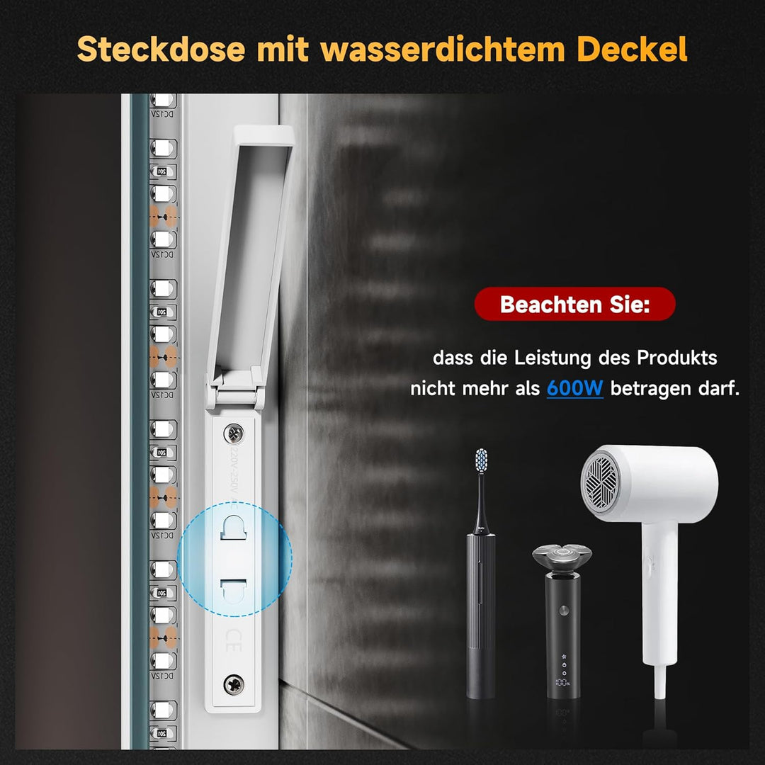 SONNI LED Badspiegel mit Stern-Mond-Dekoration 100x60 cm, Touch Badezimmerspiegel mit Steckdose, 3 L