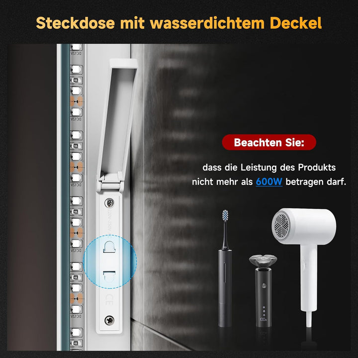 SONNI LED Badspiegel mit Stern-Mond-Dekoration 100x60 cm, Touch Badezimmerspiegel mit Steckdose, 3 L
