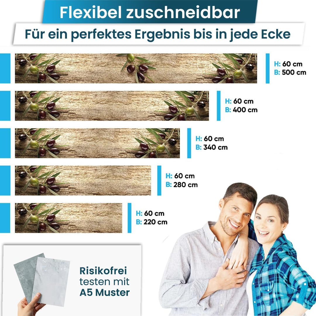 danario Küchenrückwand selbstklebend - Matt - Spritzschutz Küche - versteifte PET Folie - 0,4 mm - O